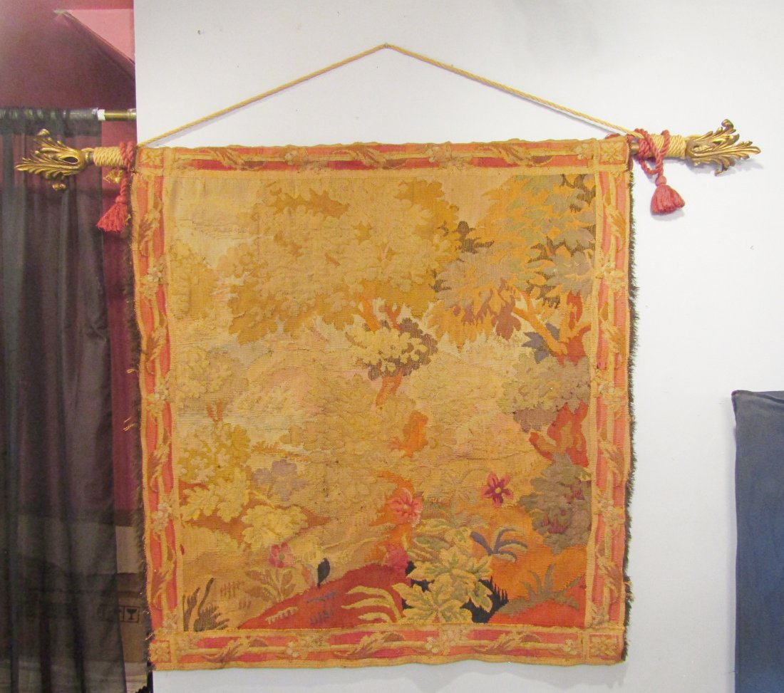 Antique Tapestry on rod, Foliage, Trees (1 of 3)