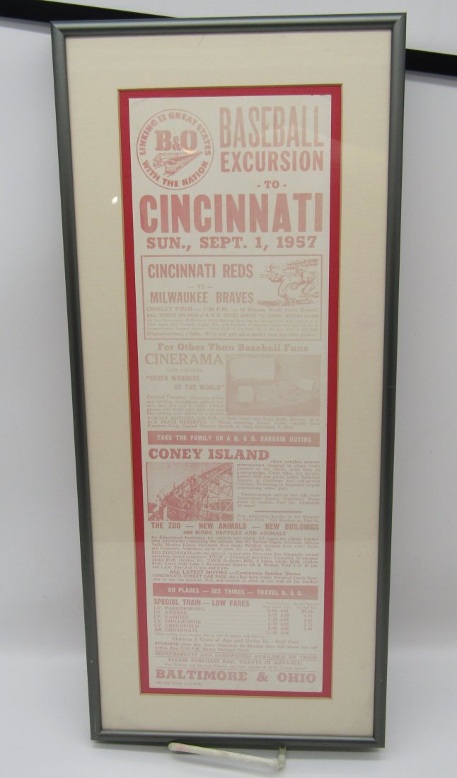 1957 B&O Railroad Broadside, Baseball Excursion to Cincinnati, Reds, Coney Island (1 of 3)