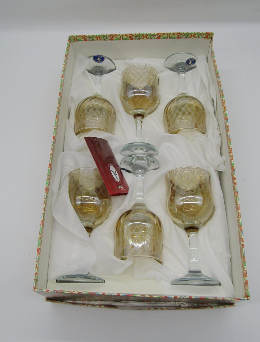 set of 6 Cristalleria Fumo stems in box (1 of 2)