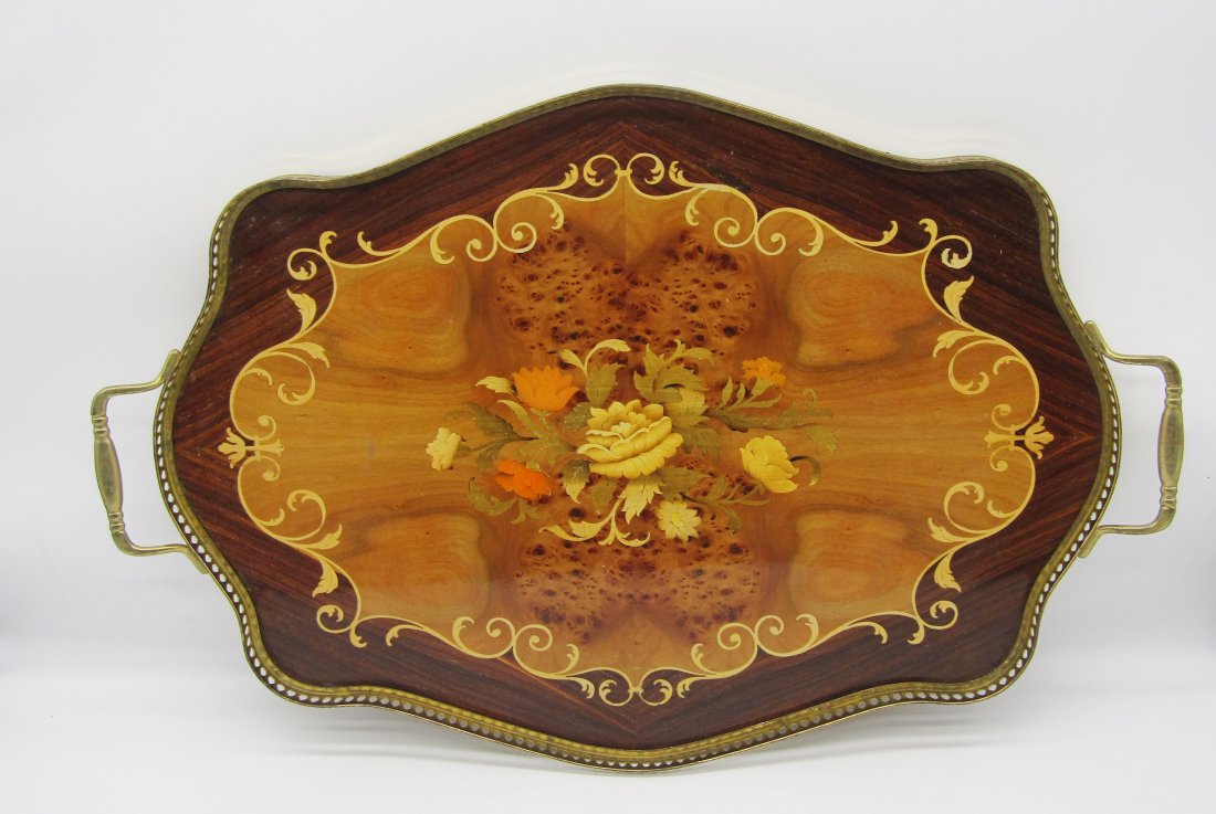 Italian Lacquered serving tray with brass frame and handles (1 of 2)
