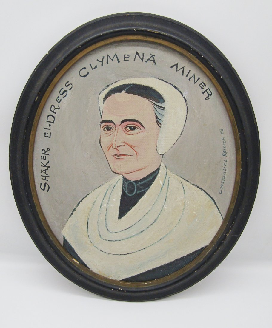 Folk art painting on board Shaker Eldress Clymena Miner (1 of 4)