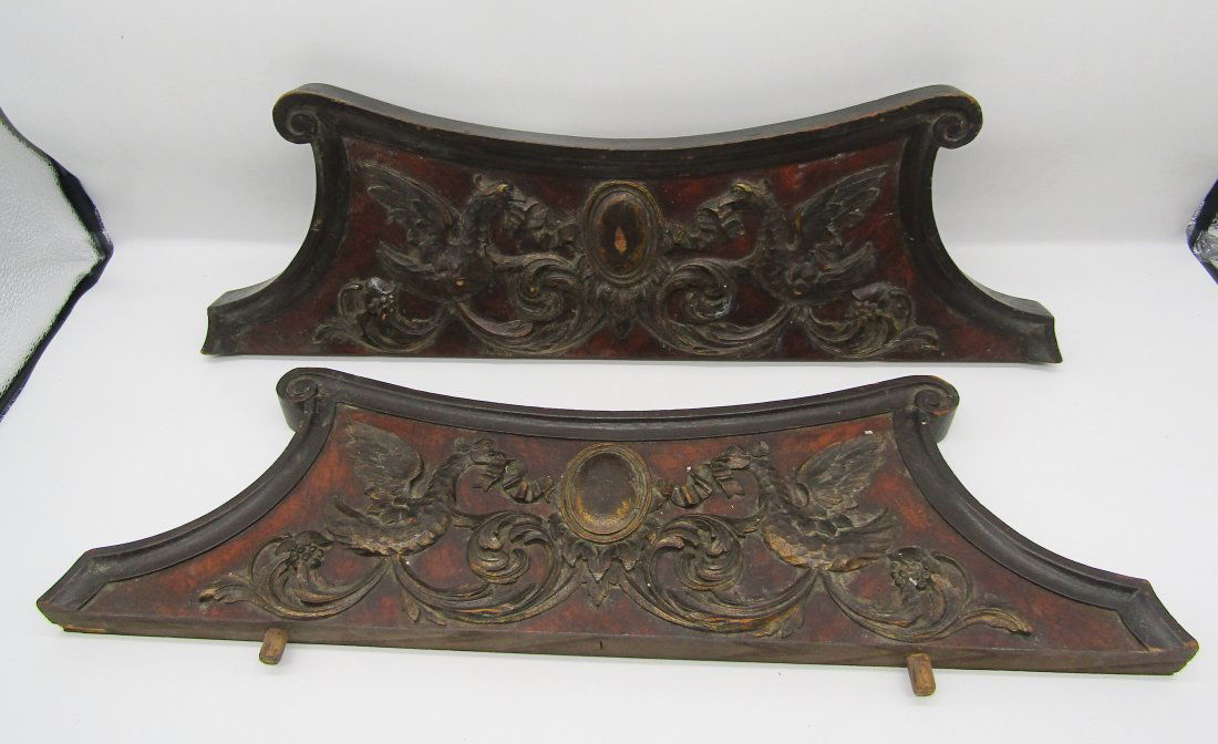 pair of antique carved Mahogany furniture element, salvage, back splashes (1 of 3)