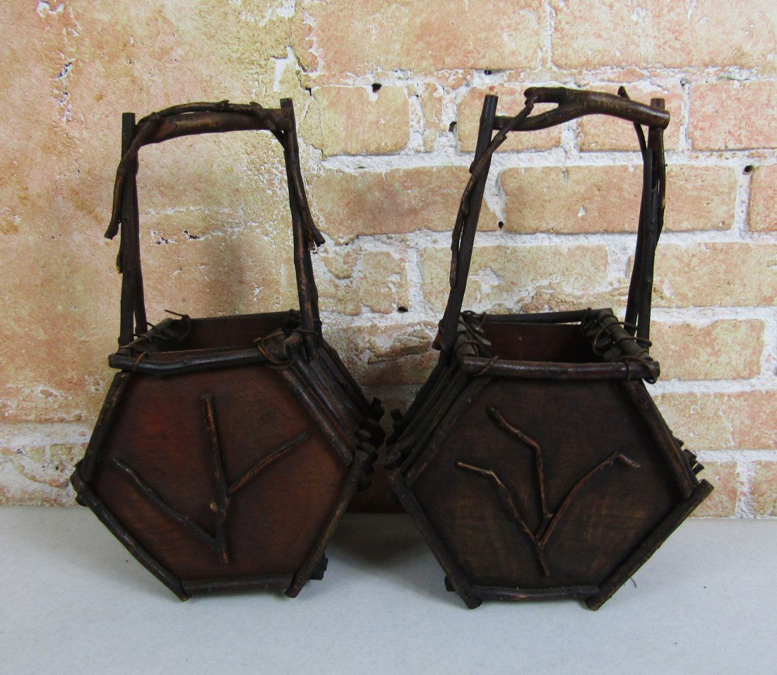 pair of Adirondack style wood stick baskets (1 of 2)