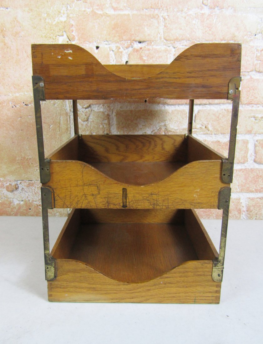 Oak and brass Globe Wernicke 3 tier paper tray (1 of 3)