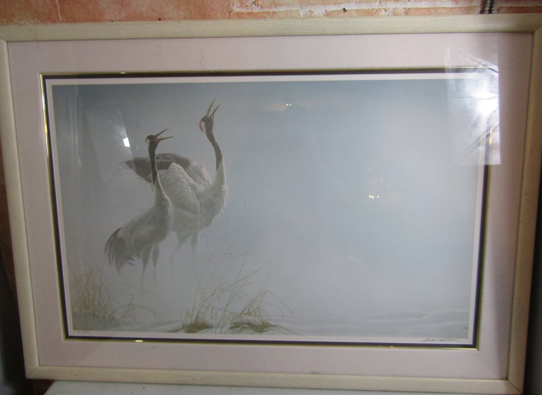Large Robert Bateman signed Lithograph print of Cranes, framed and matted (1 of 4)