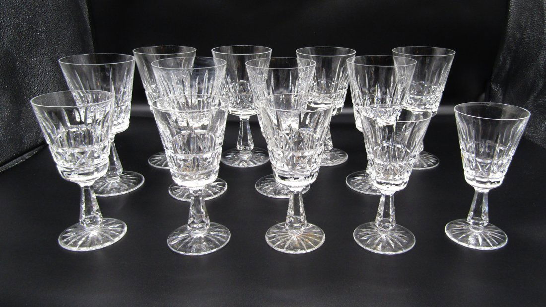 Lot of Waterford crystal stemware: 13 Waterford crystal stems. 8 x 7' water goblets. 3 x 6" wine glasses2 x 5+3/4" port/sherry glasses.
