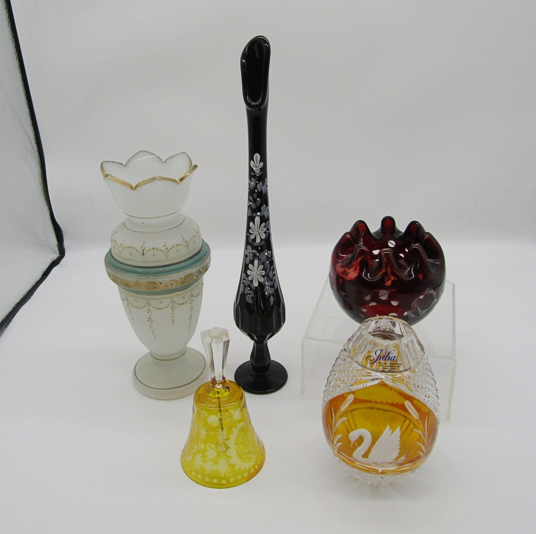 box lot of art glass Fenton, Bohemian (1 of 3)