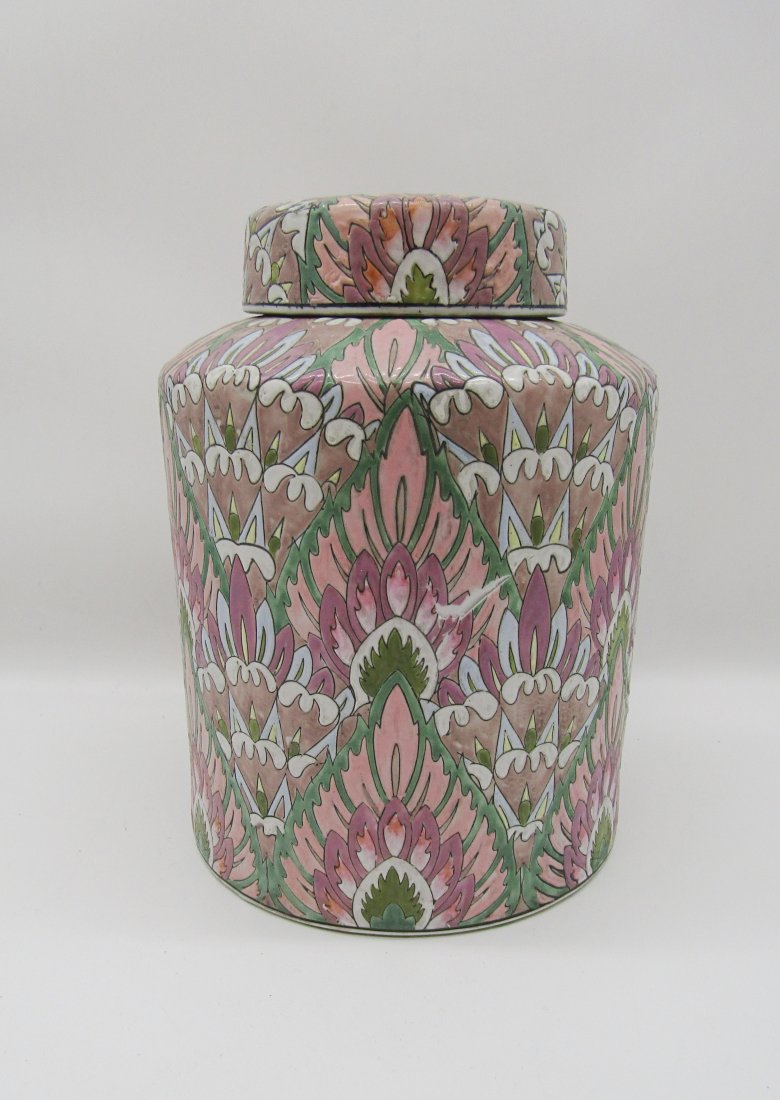 vintage 10" enamel painted ginger jar Macau, China porcelain ware (1 of 3)
