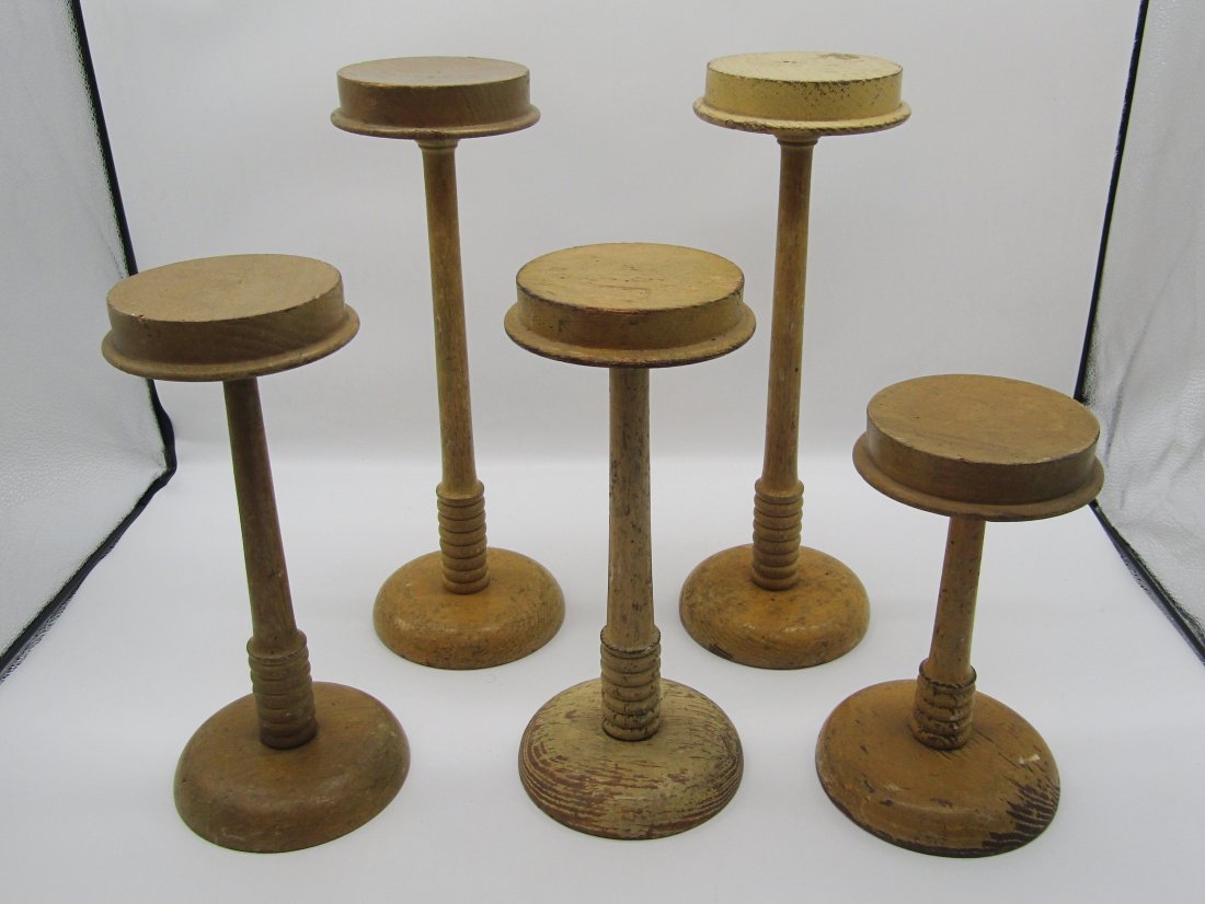 collection of vintage wood wig/hat stands (1 of 4)