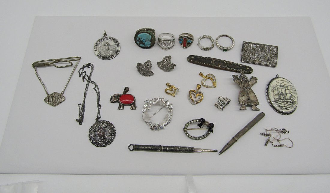 tray lot of vintage sterling jewelry, etc. (1 of 4)