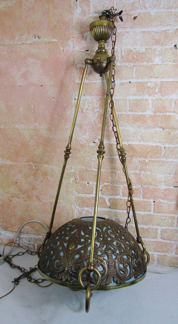Victorian period hanging light fixture with cased glass shade (1 of 6)