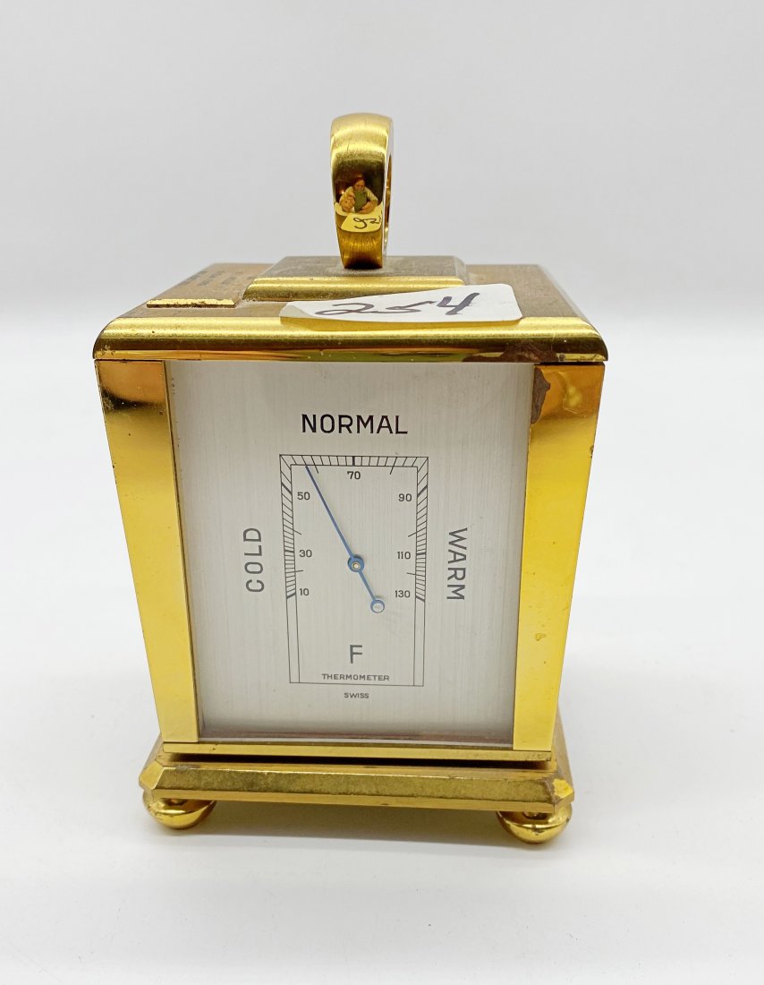 Vintage Hamilton Clock and Barometer: Solid brass body, rotatesmeasures 5 inches high