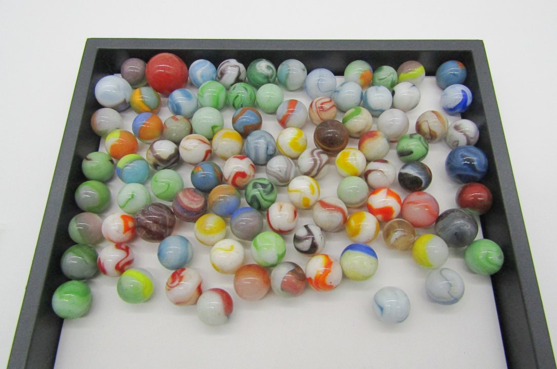 lot of Akro Agate marbles: lot of vintage marble. most are Akro agate.