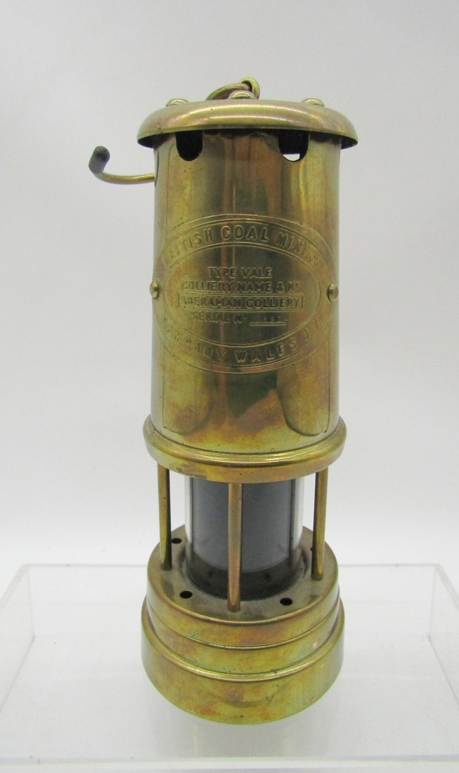 vintage brass coal Miners Lamp made in England: British Coal Mining brass, hanging lamps. stands 8+1/2".