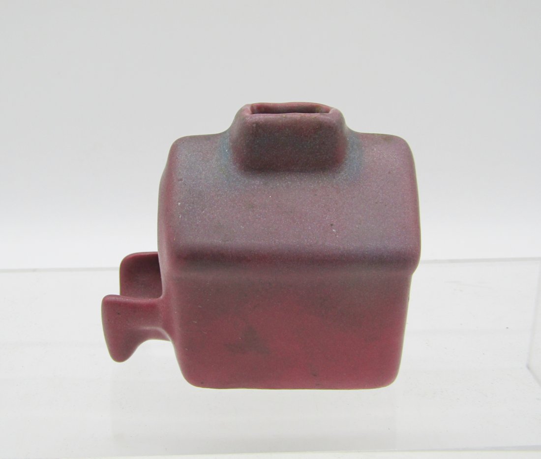 Van Briggle art pottery Dog House ashtray Mulberry glaze: interesting Van Briggle pottery ashtray in shape of dog house. Mulberry color. measures 3 x 3+1/4"