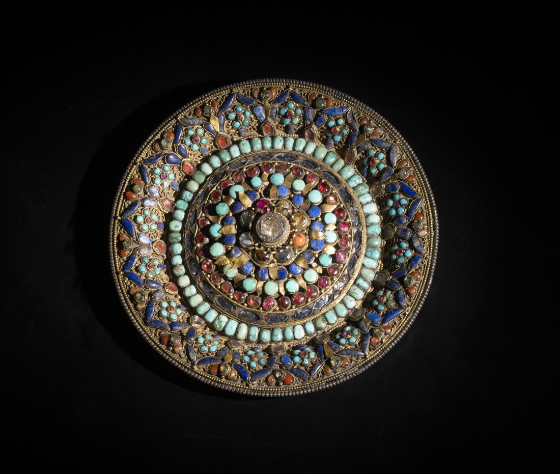 A large silver pendant encrusted with precious and semi-precious stones  Nepal, 19th century (1 of 4)