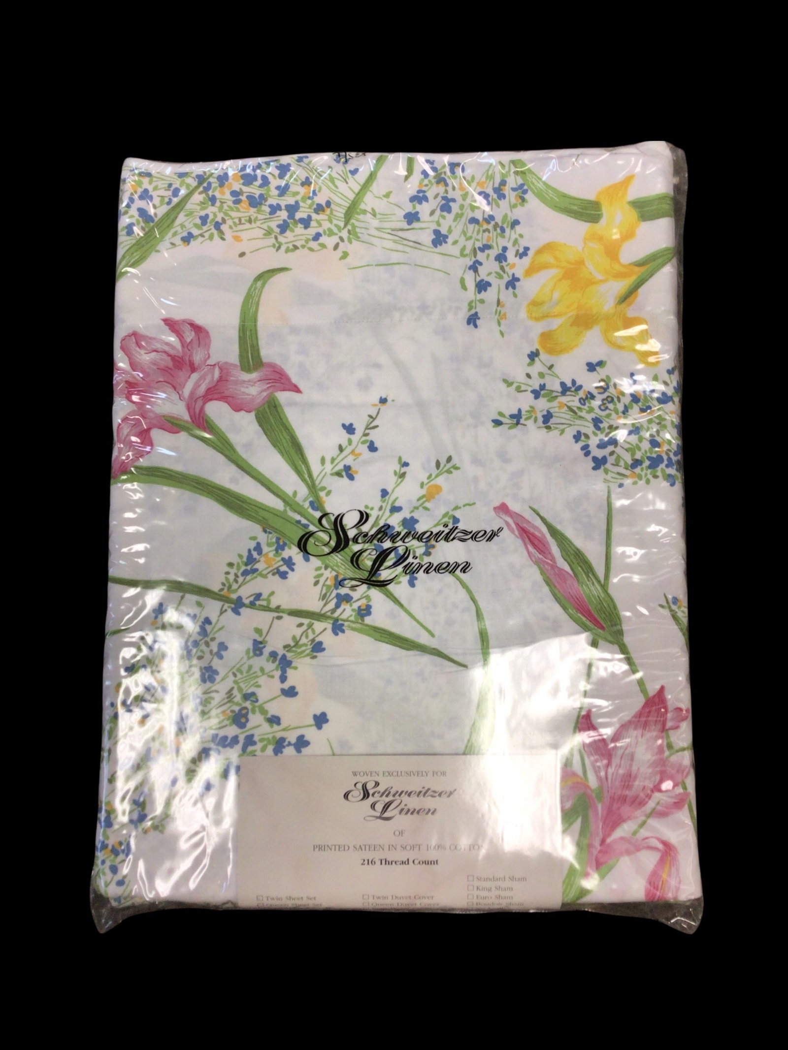 Schweitzer Woven Linen Twin Sheet Set: Schweitzer Woven Linen Twin Sheet Set New in Package Schweitzer Linen Made in Europe Printed Sateen in soft 100% cotton 216 thread count