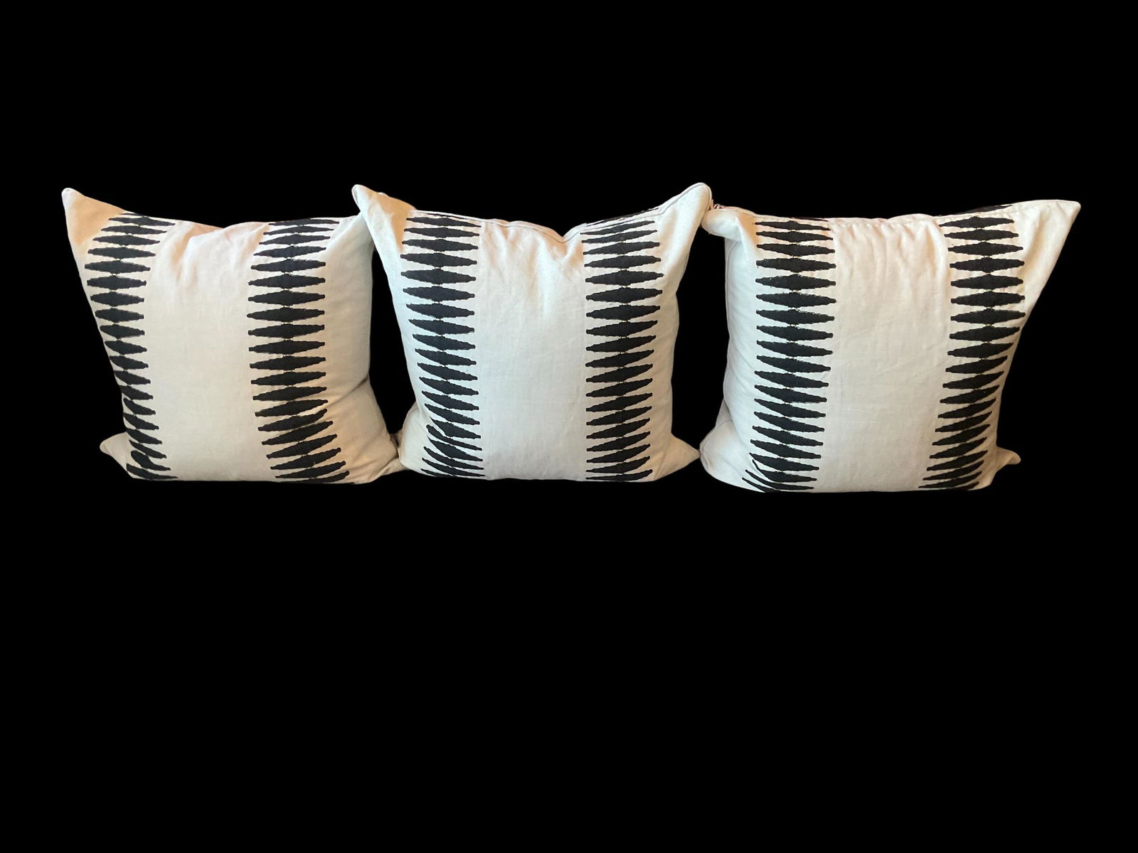 Set of 3 Linen Embroidered Black / Cream Colored Pillows with Down Forms (1 of 3)