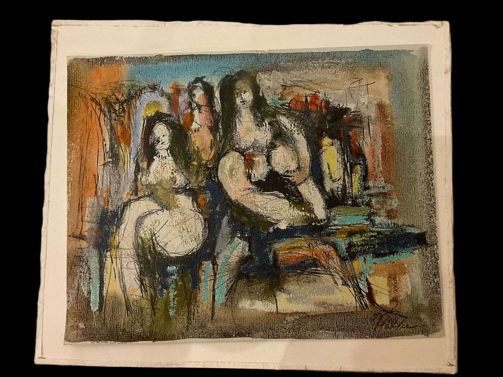 Motke Blum "Study of Two Females" Gouache Mixed Media Signed (1 of 3)