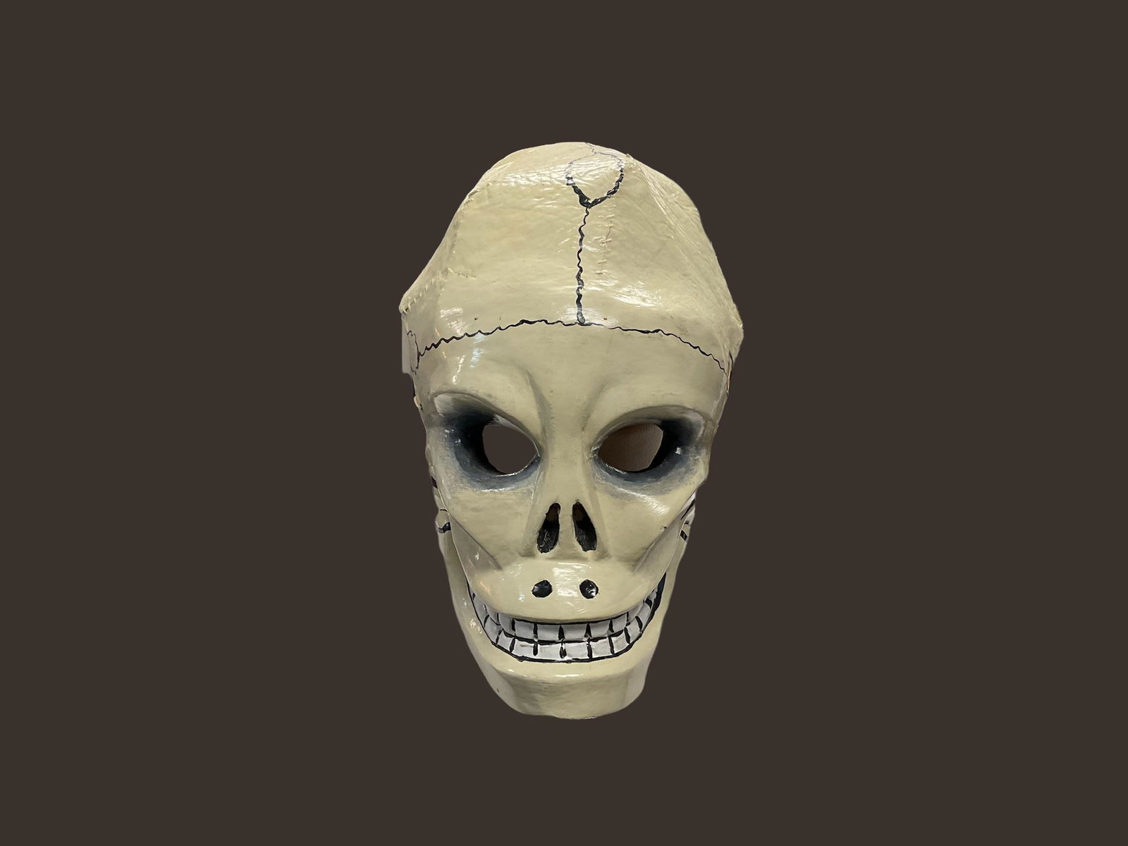 Leather and Wood Painted Skull: Leather and Wood Painted Skull Measures 10 1/2" H x 6" W x 8" D Condition very good