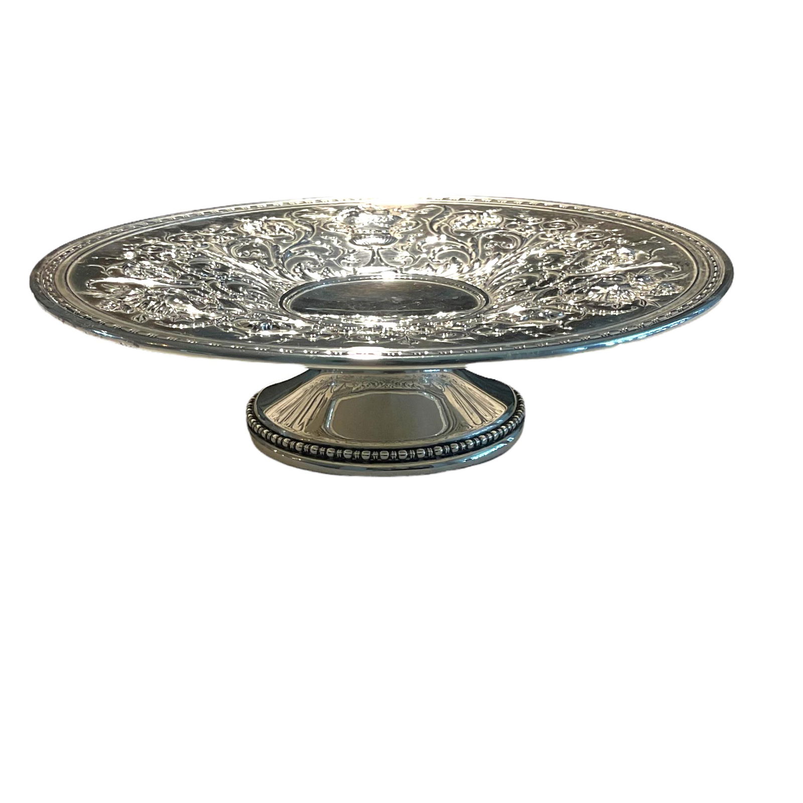 Sterling Silver Repousse Footed Dish 8 inch #5046 246 g (1 of 6)