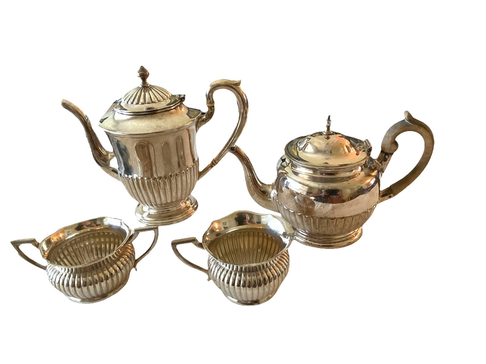 Set of 4 Misc. Sterling Silver Coffee / Tea Set S. Kirk & Son, Elkington & Co., and Duhme & Co., (1 of 9)