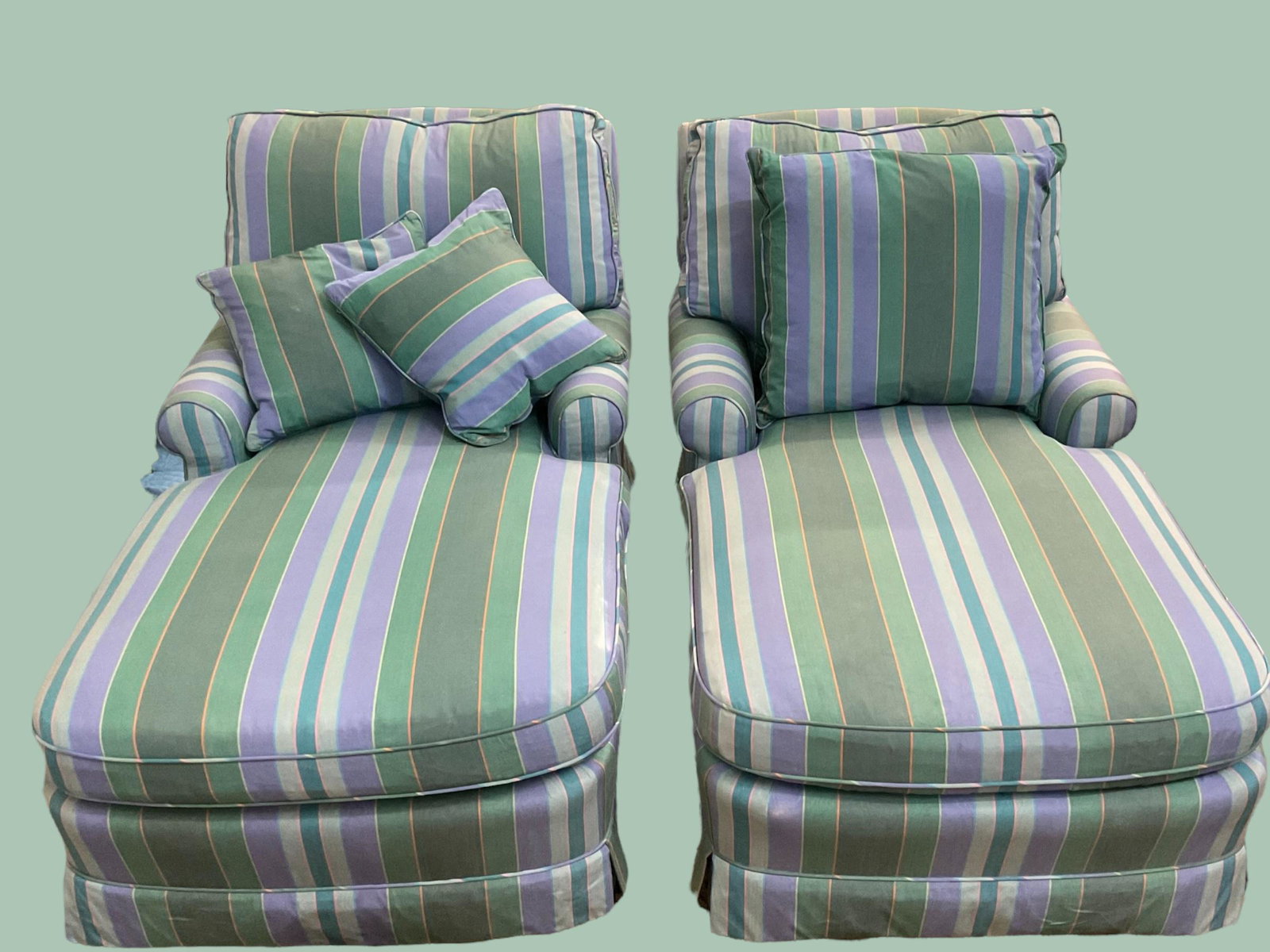 Pair of Custom Upholstered Chaise Lounge with Pillows (1 of 4)