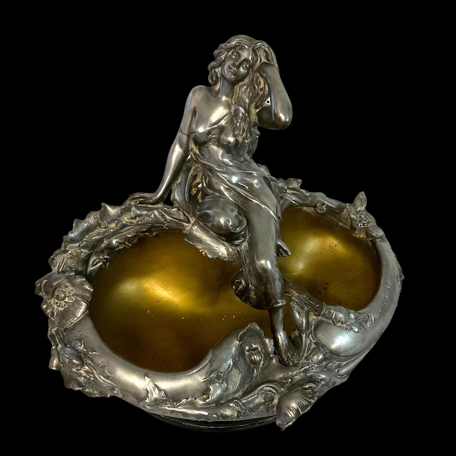 Silvered Bronze Art Deco Sculpture Bowl by Georges Van de Voorde (1878 - 1970) (1 of 12)