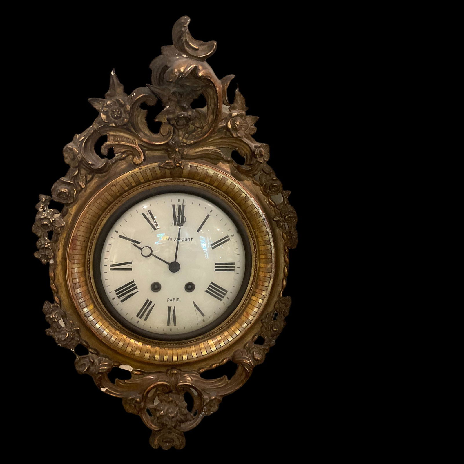 Henri Jacquot French Clock Paris Porcelain Face Gilded Frame (1 of 4)