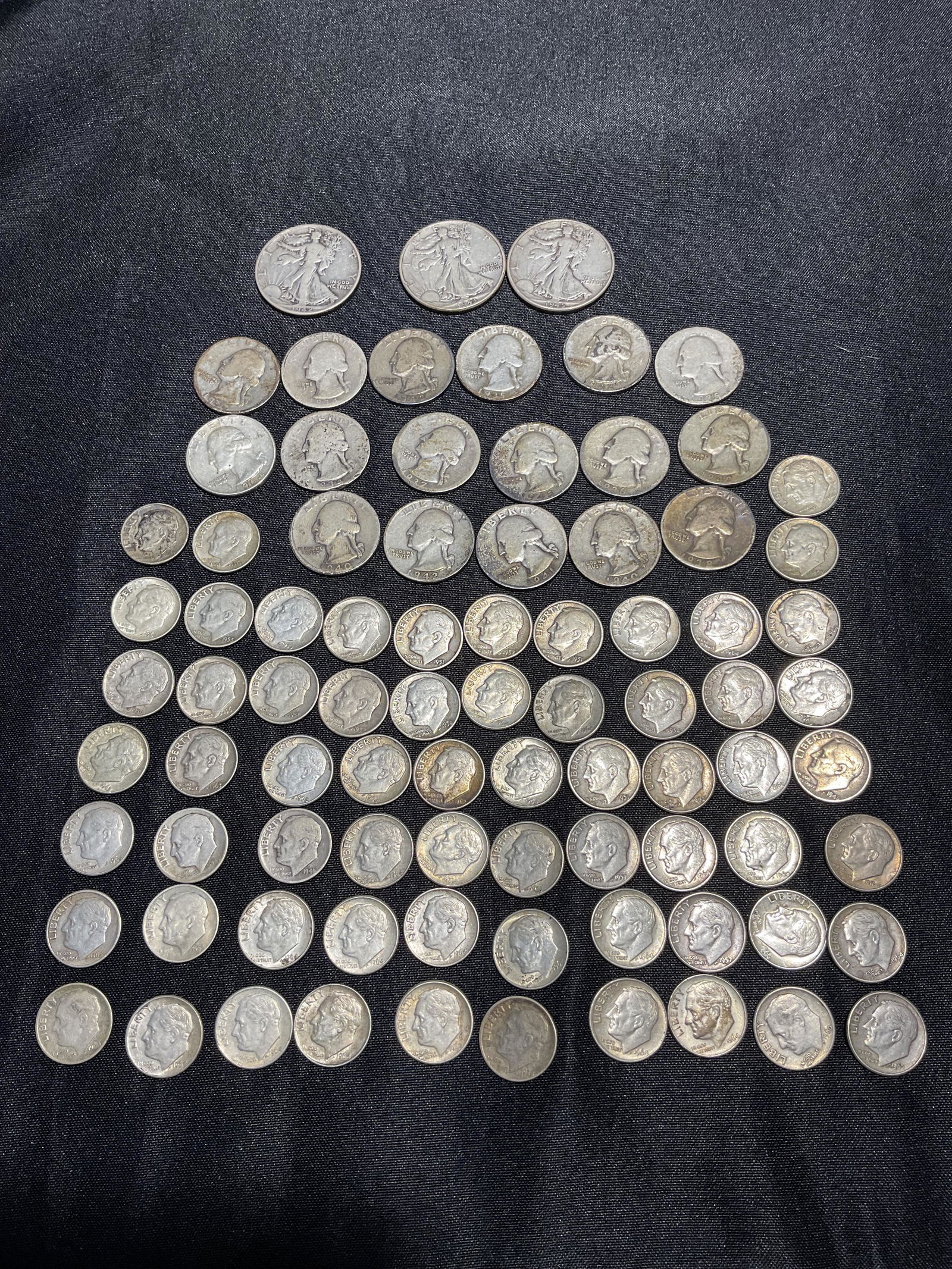 Collection of 84 U.S. Silver Coins Roosevelt Dimes Washington Quarters Liberty Walking Half Dollars (1 of 6)