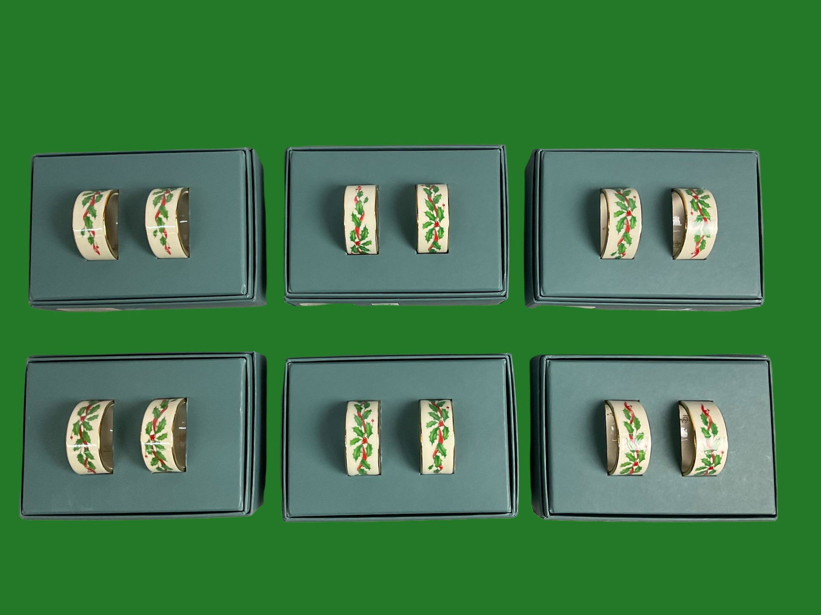 Lenox Set of 12 Holiday Napkin Rings with Boxes: Lenox Set of 12 Holiday Napkin Rings with Boxes, Round Napkin Rings are 1 3/4" wide, Condition very good, see photographs