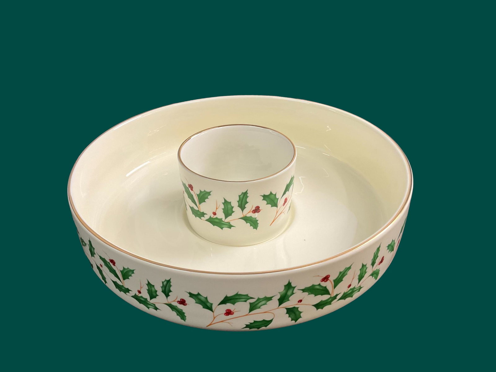 Lenox Porcelain Holiday Chip and Dip Set: Lenox Porcelain Holiday Chip and Dip Set, Measures 12" W, Condition very good, see photographs