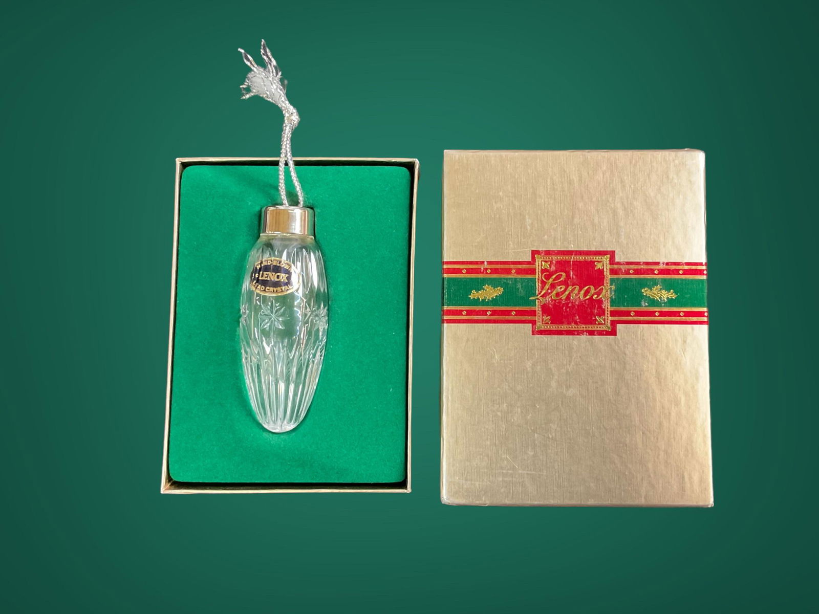 Lenox Hand Blown Crystal Christmas Tree Light Shaped Ornament with Box: Lenox Hand Blown Crystal Christmas Tree Light Shaped Ornament, Measures 3 1/2" L, 1 1/2" W, Condition very good, see photographs