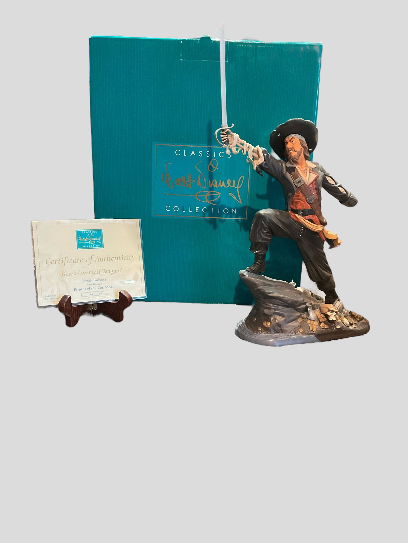 Walt Disney Classics Collection Captain Barbossa Black-hearted Brigade Limited Edition with COA and: Walt Disney Classics Collection Captain Barbossa "Black-hearted Brigade" from Disney's Pirates of the Caribbean, Limited Edition 464 / 2,500 with COA and Box, Measures 10" W x 15" H x 4 1/2" D, Condit