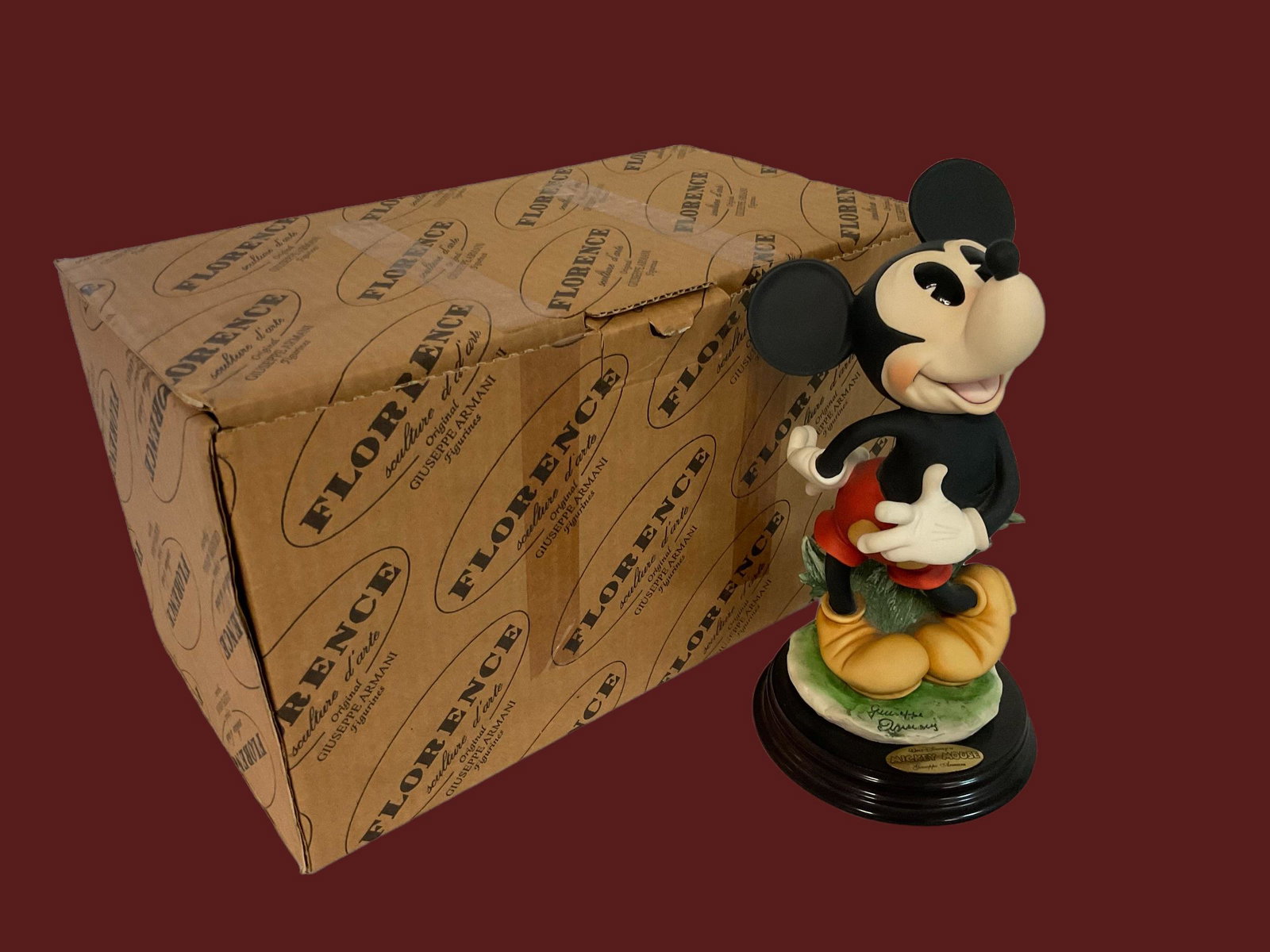 Mickey Mouse Original Giuseppe Armani Figurine Signed in Box: Mickey Mouse Original Giuseppe Armani Figurine Signed in Box, Measures 9 1/4" H, 5" diameter, Condition very good, see photographs, box has wear
