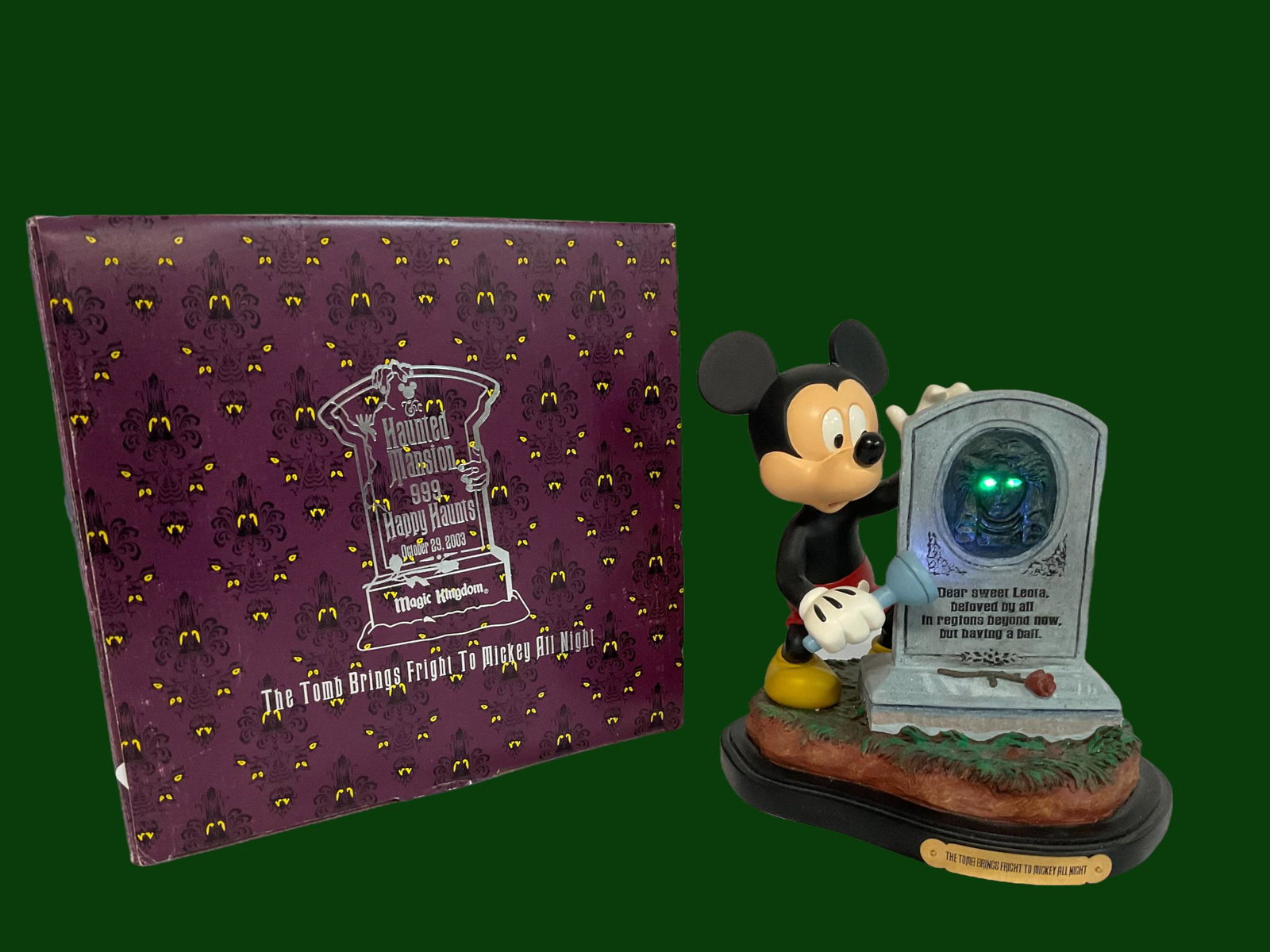 The Tomb Brings Fright to Mickey All Night 9" Bobblehead with Box Limited Edition: The Tomb Brings Fright to Mickey All Night 9" Bobblehead with Box Limited Edition, The Haunted Mansion 999 Happy Haunts Oct., 29, 2003, Limited Edition of 500, Eyes light up green and make frightening