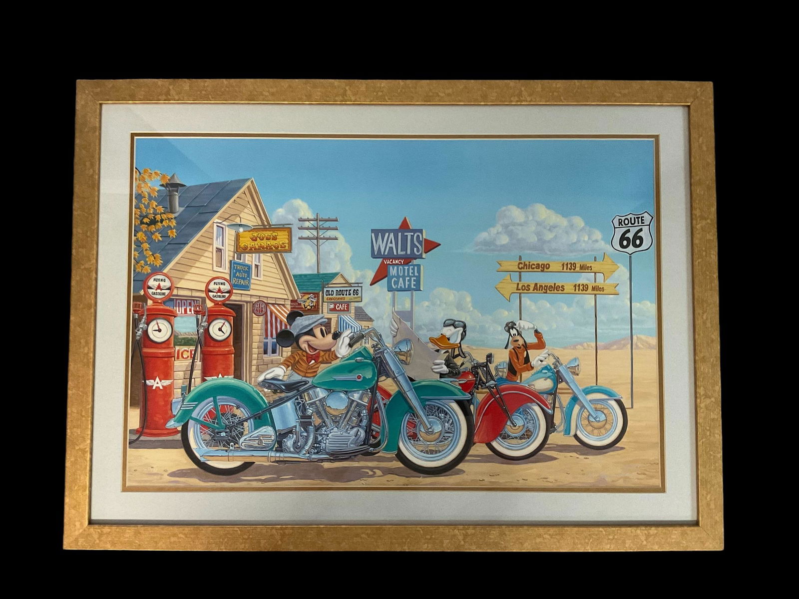 Mickey Mouse Donald Duck Goofy Motorcycle Trip "Halfway Home" by Manny Hernandez Limited Edition COA (1 of 9)
