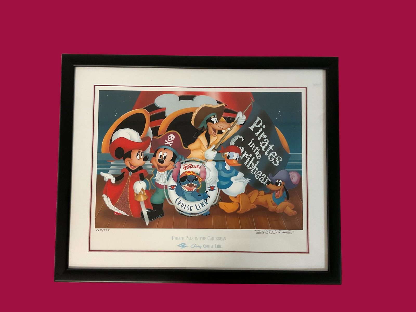 "Pirate Pals in the Caribbean" Disney Cruise Lines Limited Edition Signed Numbered COA: "Pirate Pals in the Caribbean" Disney Cruise Lines Limited Edition Signed Numbered COA, Signed and Numbered 163/350, Frame measures 21 1/2" x 17 1/2", Image measures 16 1/2" x 12 1/2", Condition very 