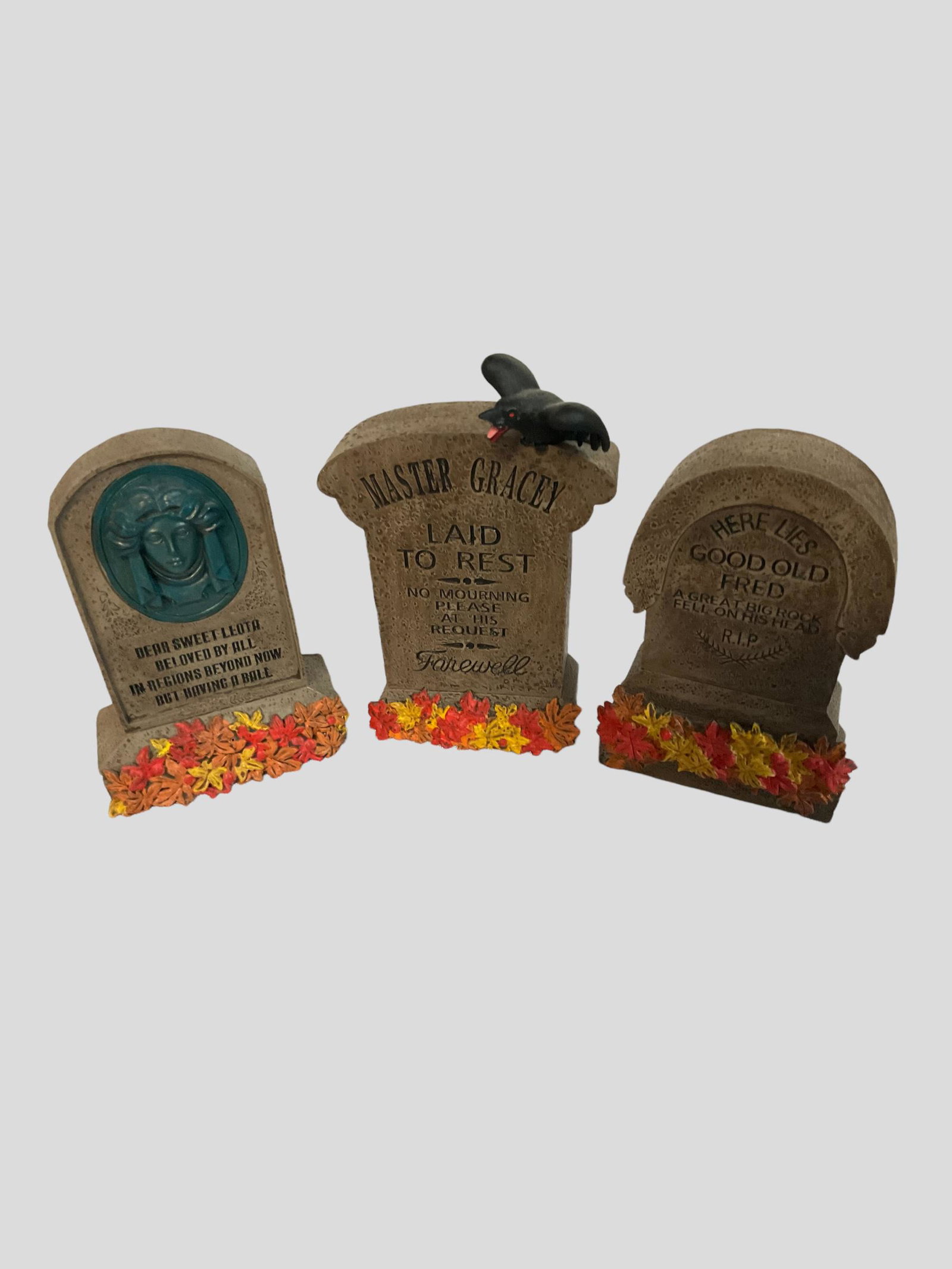 Set of 3 Disney Parks Tombstone Replica Figurines: Set of 3 Disney Parks Tombstone Replica Figurines, No Box, Measure 4 1/2" for tallest, Condition very good, see photographs