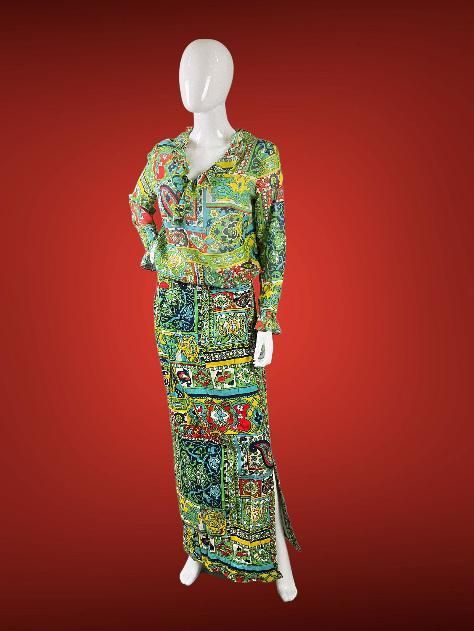 Vintage 1970s Multicolor Matching Blouse and Maxi Skirt (1 of 7)