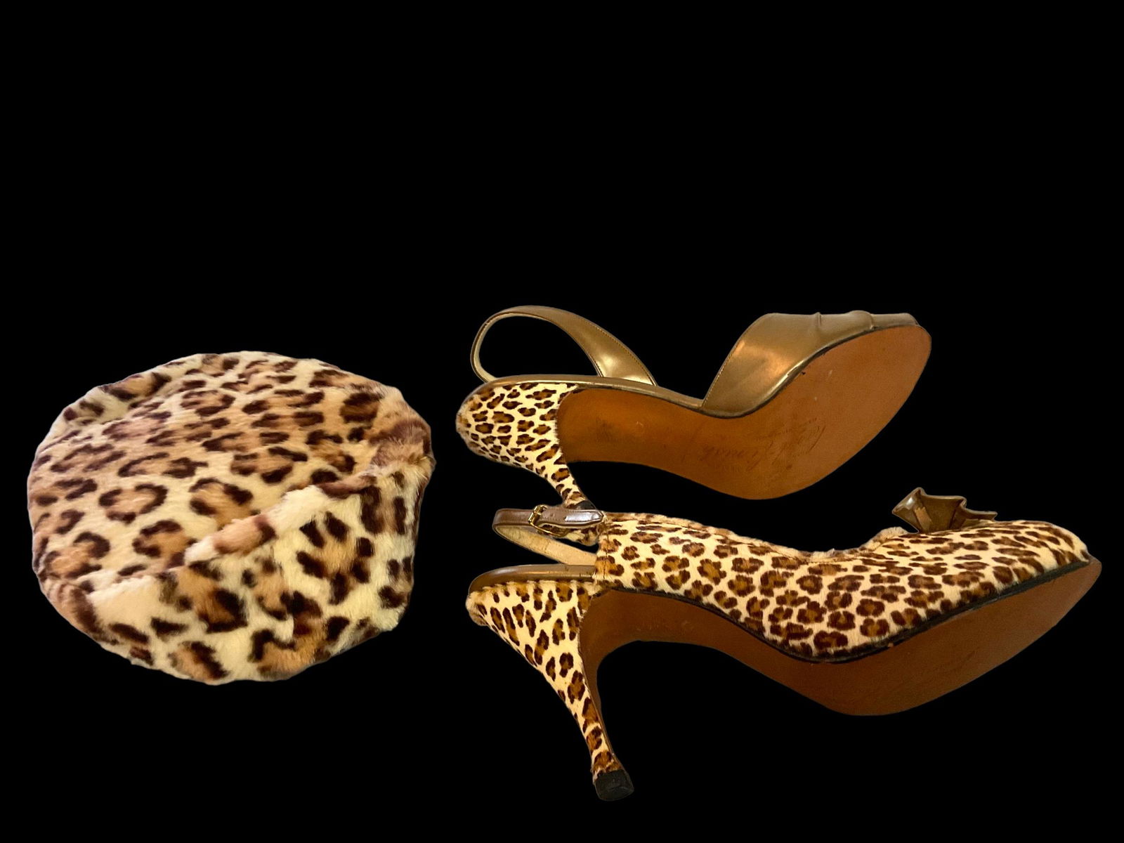 1950s Mr. Kimel Leopard Slingbacks Paired with New York Creations Vintage Pillbox Hat (1 of 7)
