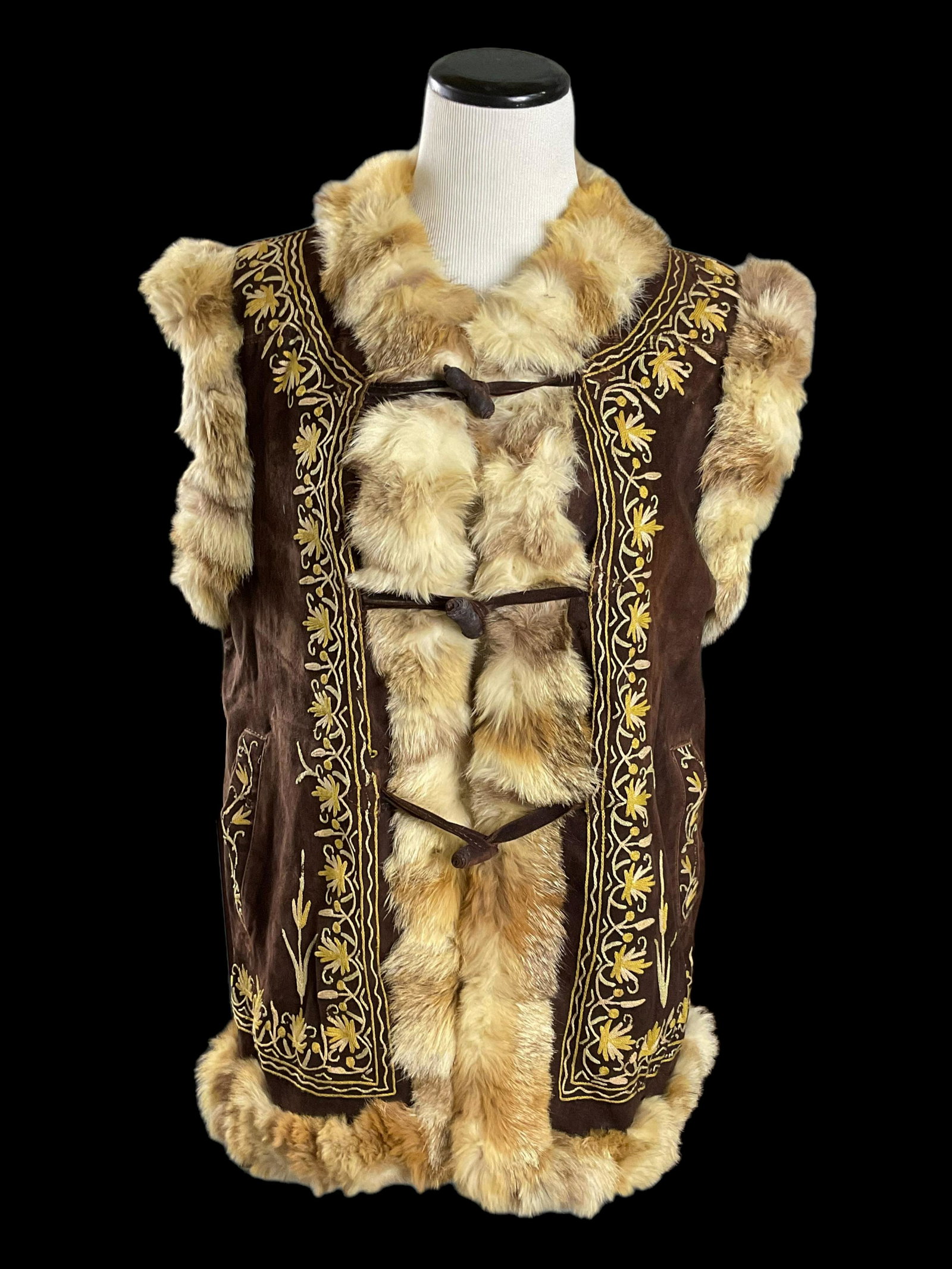Shearling Sheepskin Vest with Embroidery and Trimmed in Fox Fur (1 of 5)