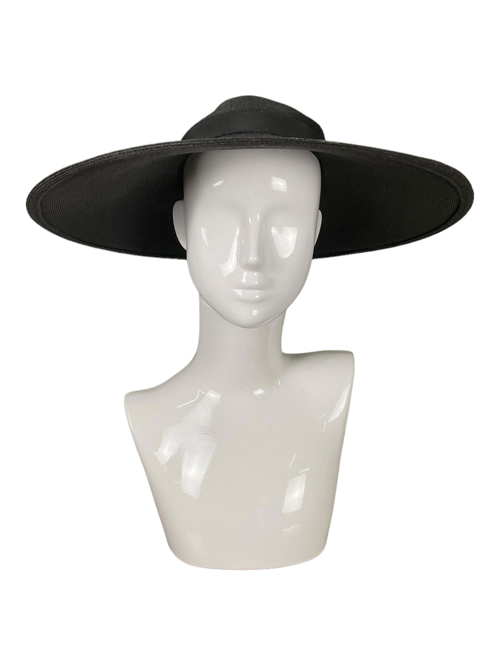 Burdines Black Wide Brimmed Straw Hat (1 of 5)