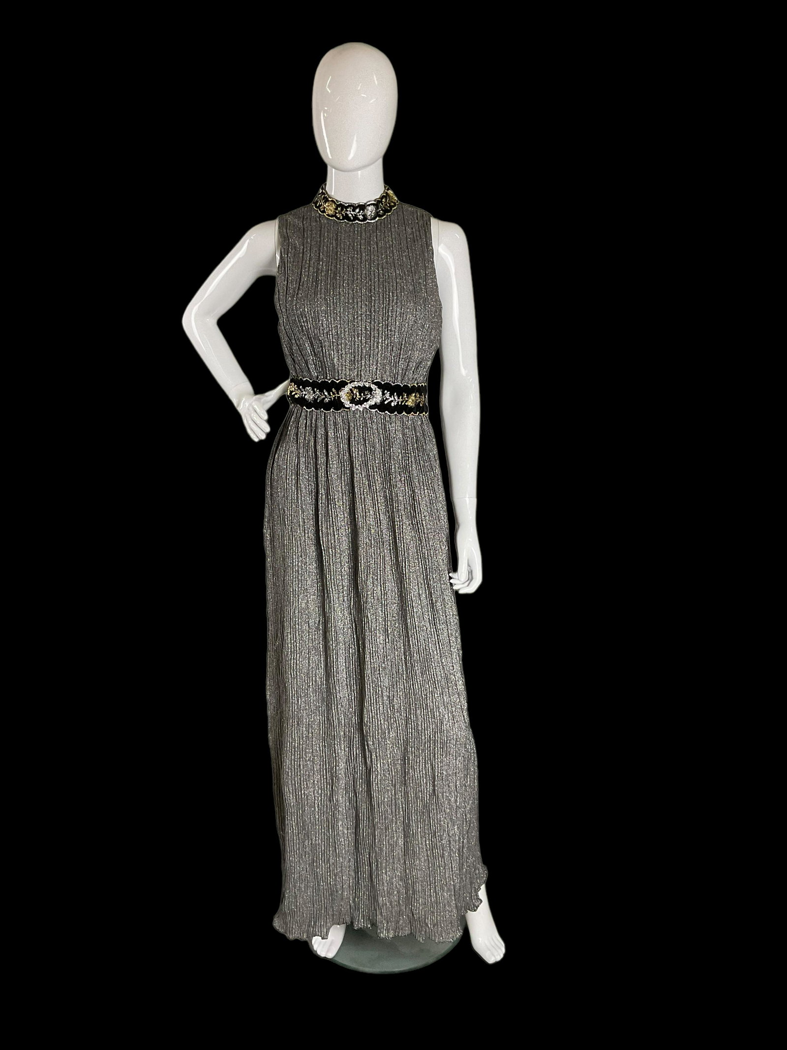 1970s Silver Maxi Dress (1 of 5)