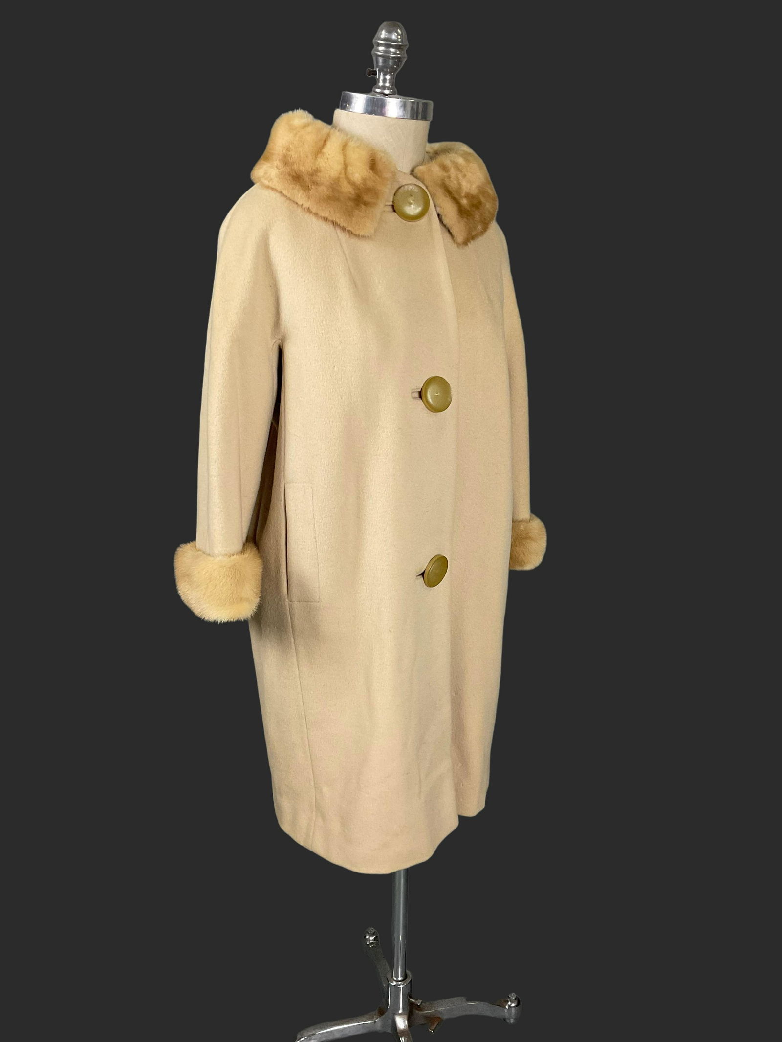 Tan Cashmere Coat with Mink Collar and Cuffs (1 of 8)