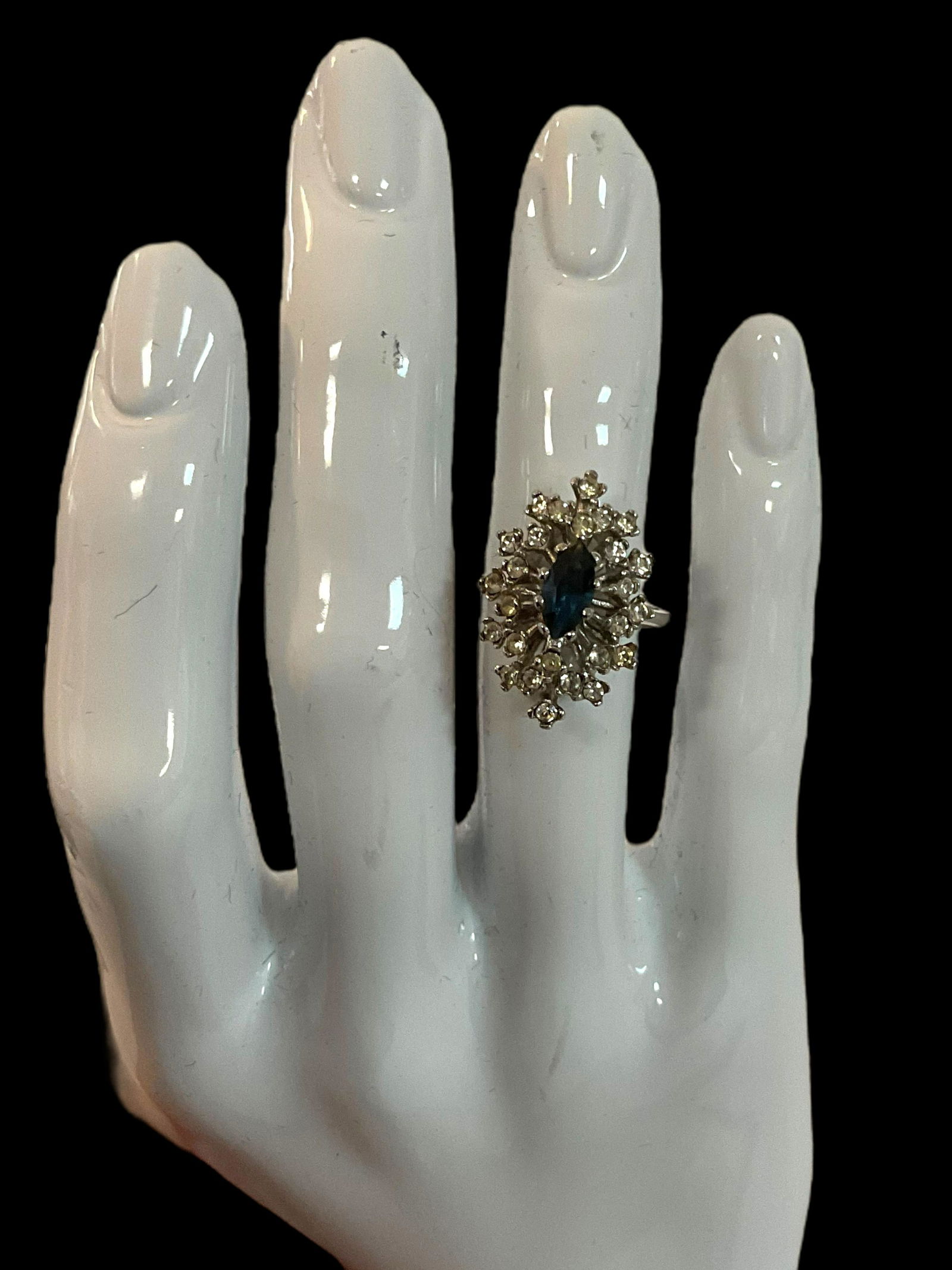 18KT Gold Filled Sapphire and Rhinestone Cocktail Ring (1 of 5)