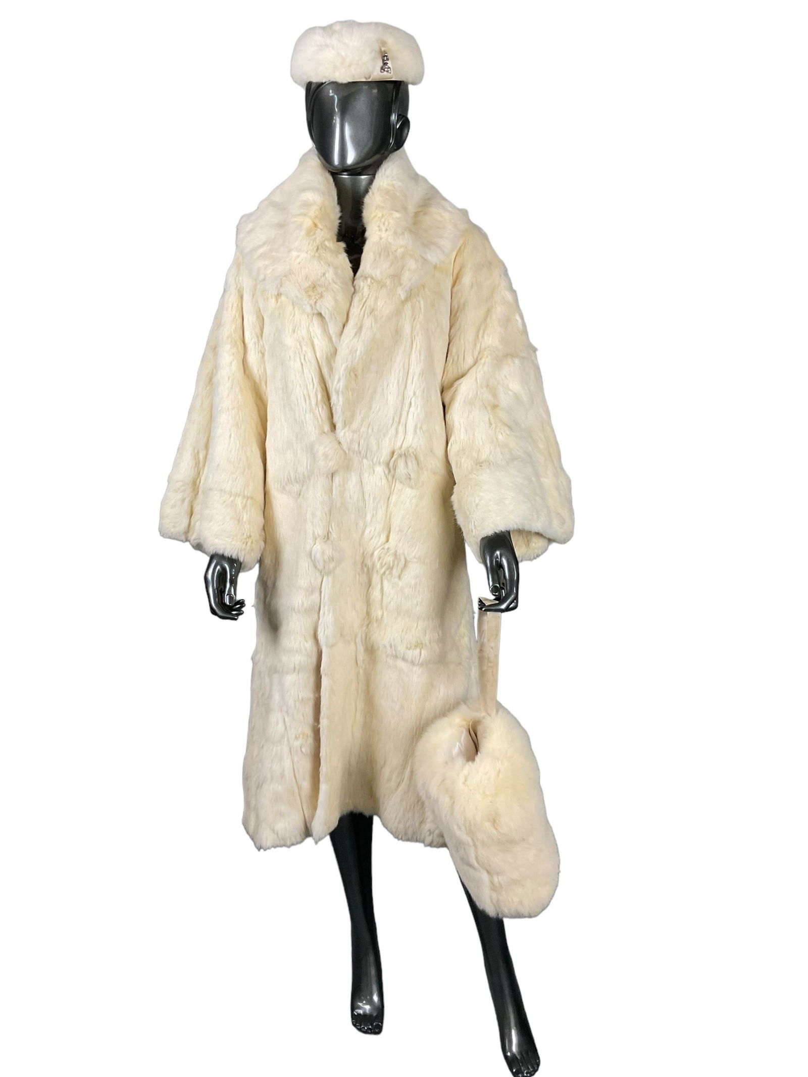 Vintage Full Length Rabbit Fur Coat, Muff and Hat (1 of 9)