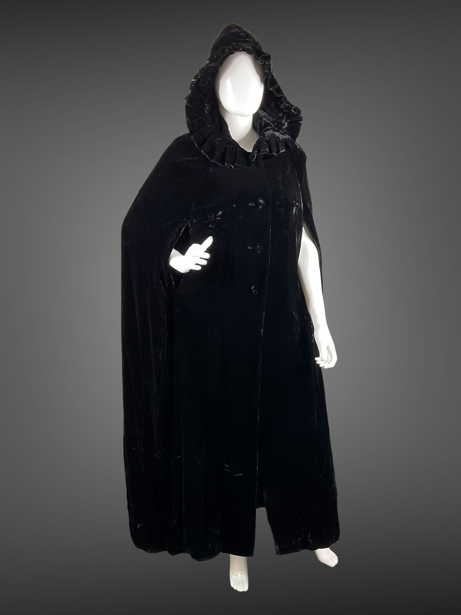 1950s Black Velvet Silk Hooded Opera Cape (1 of 7)