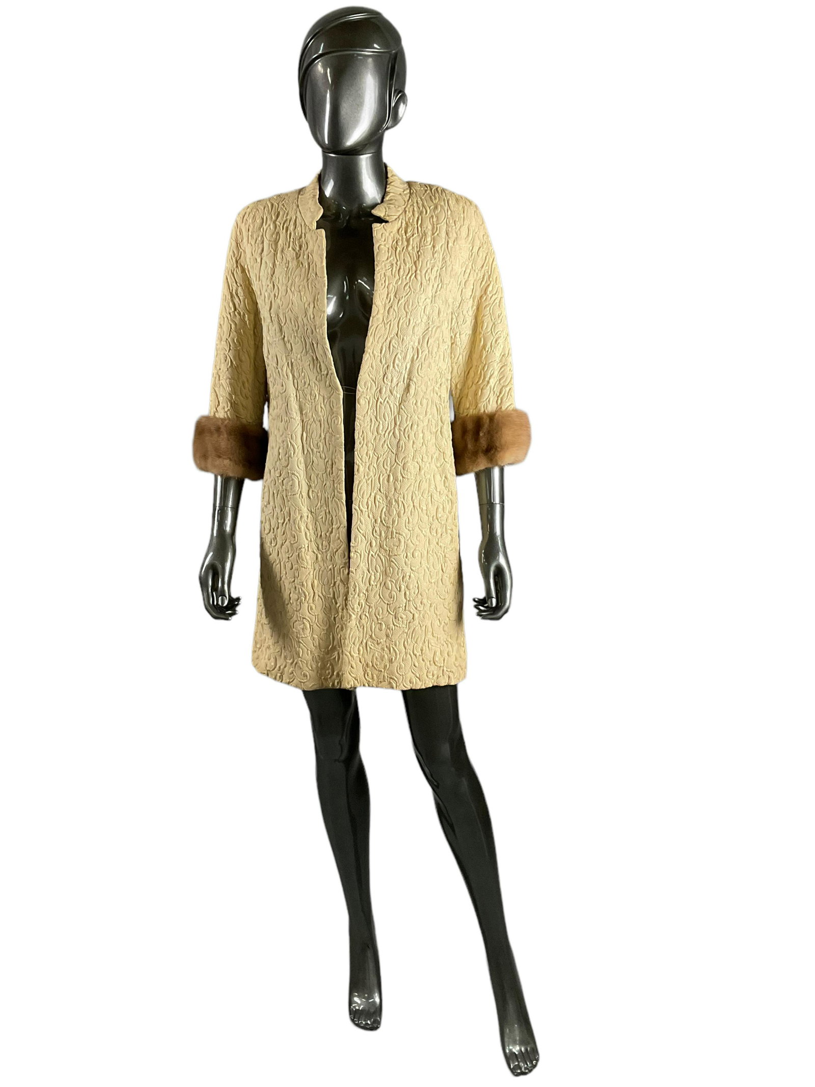 Vintage Brocade Coat with Mink Cuffs (1 of 5)