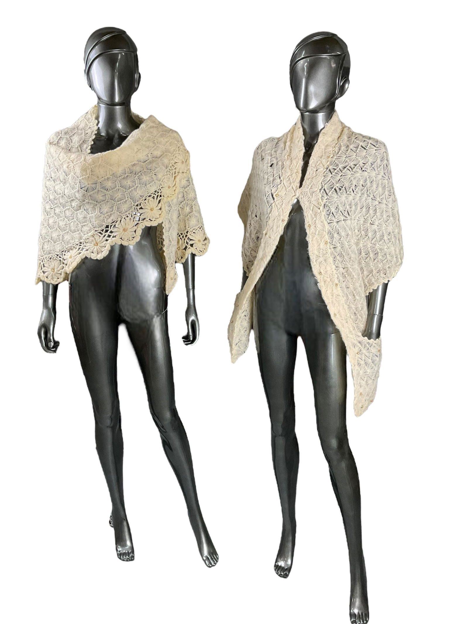 Pair of Cream Mohair Crochet Shawls (1 of 5)